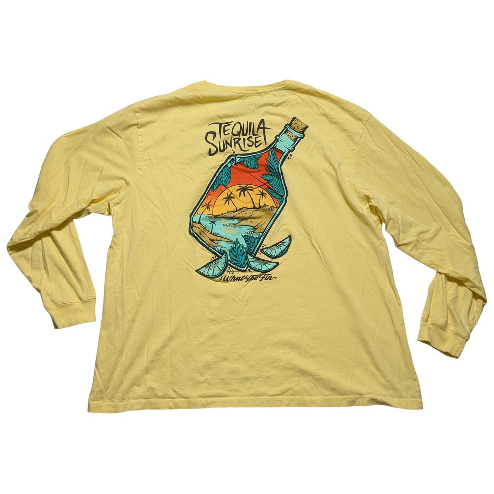What The Fin Tequila Sunrise Mens 3XL Yellow Graphic Long Sleeve T-Shirt
